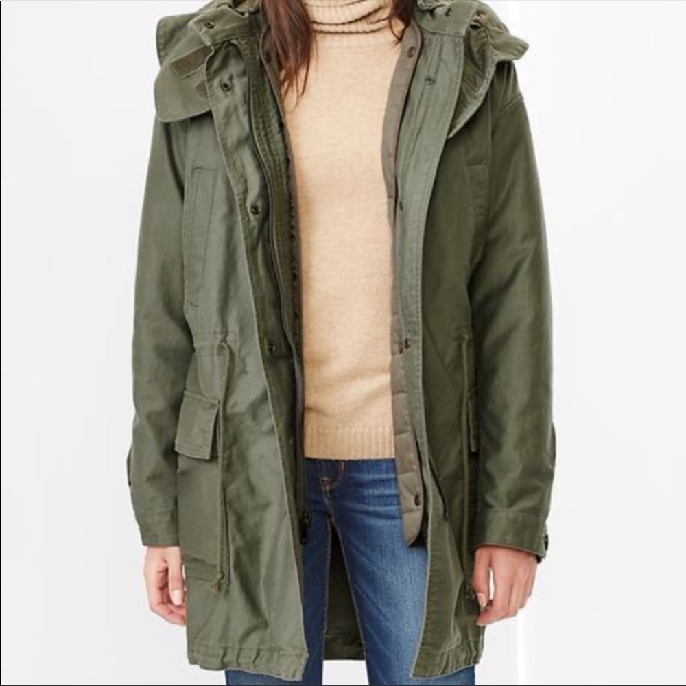 Y2K 2000s Gap Army Green Oversized Military Style Hooded Parka size Small